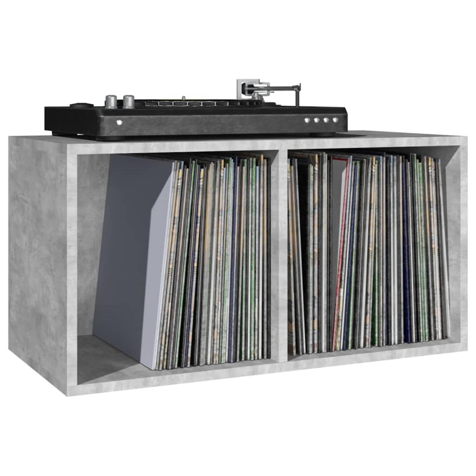 Gecheer Contenitore per Vinili, Organizer per Dischi LP con 2 Scomparti, Dimensioni 71x34x36 cm, in Legno Multistrato, Grigio Cemento, per Collezione Musicale, Ufficio, Studio e Camera da Letto