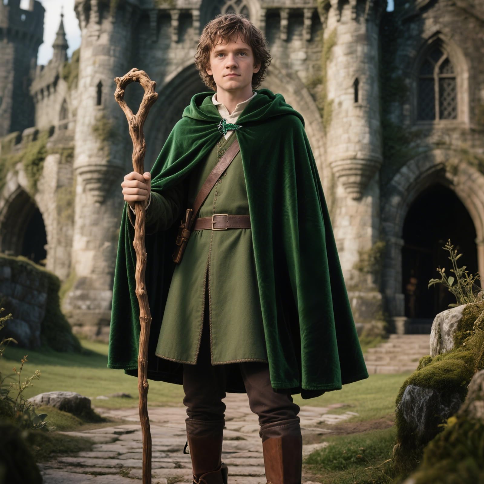 keland Umhang Hobbit herr der Ringe Kostüm mit LOTR Blattbrosche (Grün, Large)