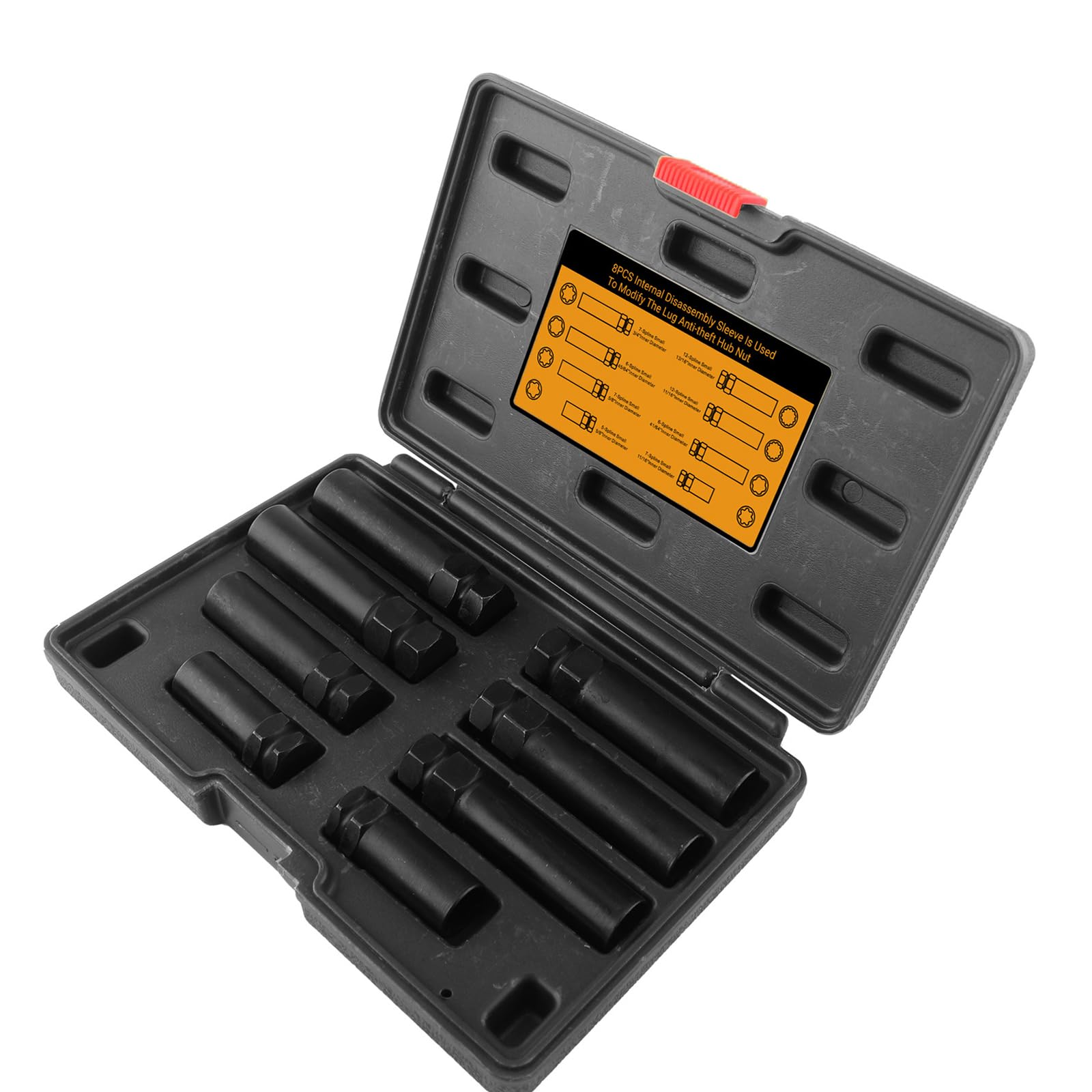 8 Piece Ergonomic Lugs Nut Removal Set for Fast Release of Spline and Hexagonal Aftermarket Portable Travel Solution Spline Lugs Nut Socket Set