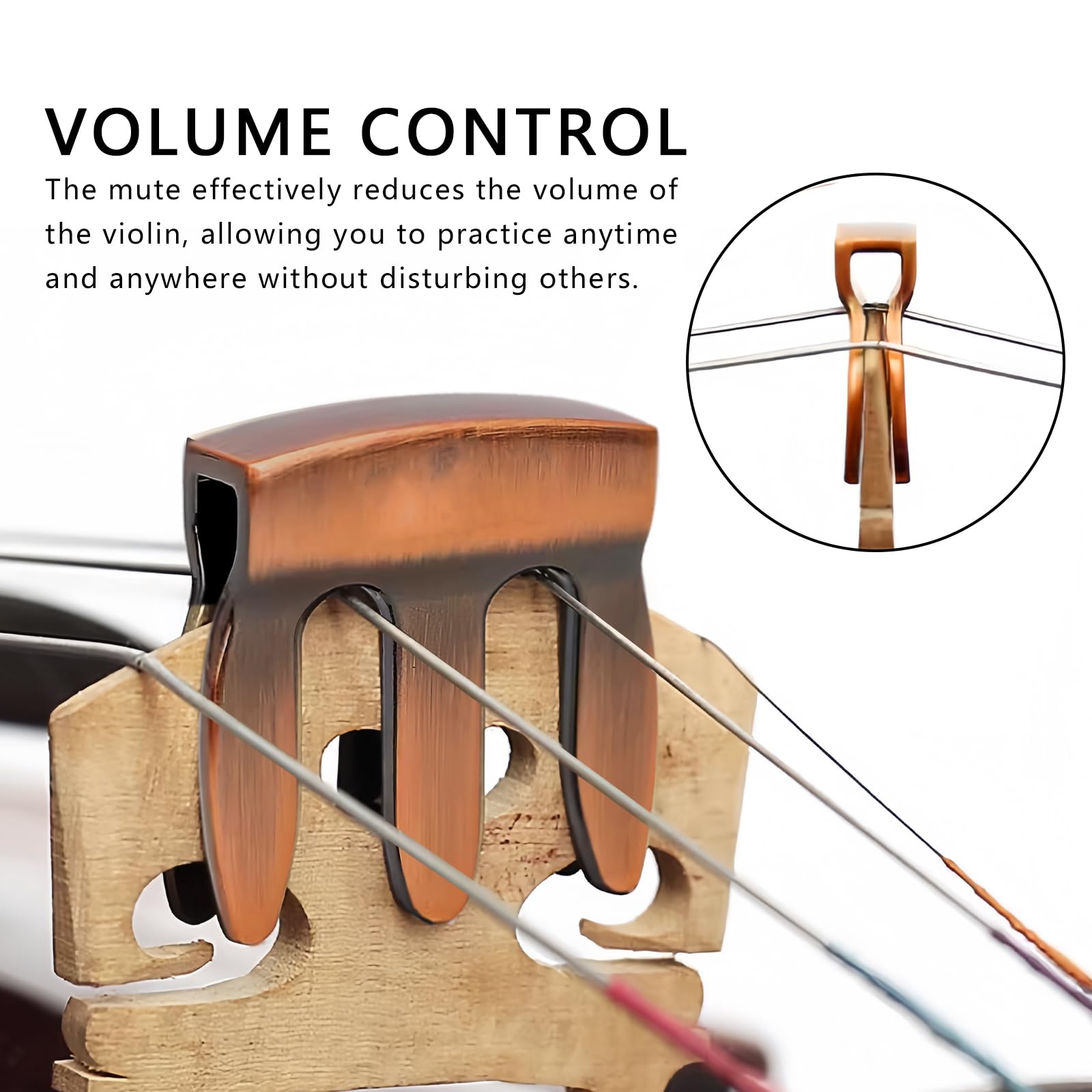 Musiin Violin Practice Mute for Reducing Volume and Controlling Sound During Practice (Red Copper), Bronze - Image 3