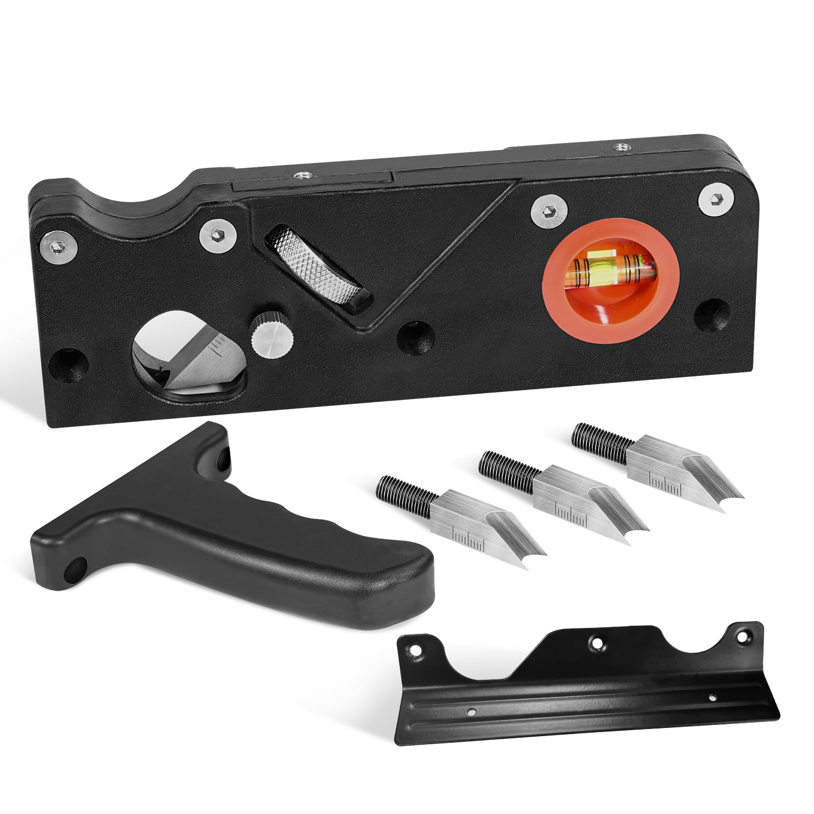 HYCHIKA - Herramienta de aplanamiento de esquinas de bordes para madera, cepilladora manual de 45° con 4 cabezales de corte, mango ergonómico, localización de burbujas, recortadora de bandas de bordes
