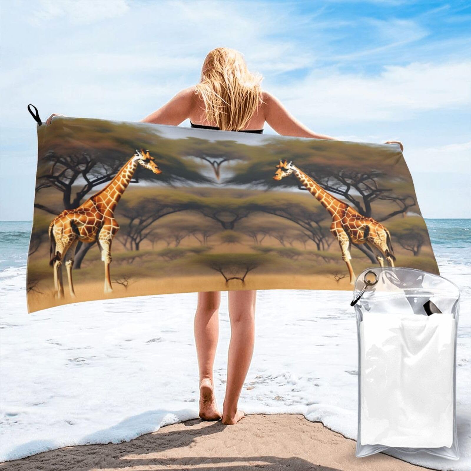 HLBSDM Africa Giraffe Majestic Tree Print Beach Towel Quick Dry Portable for Swimming Yoga Travel Campers