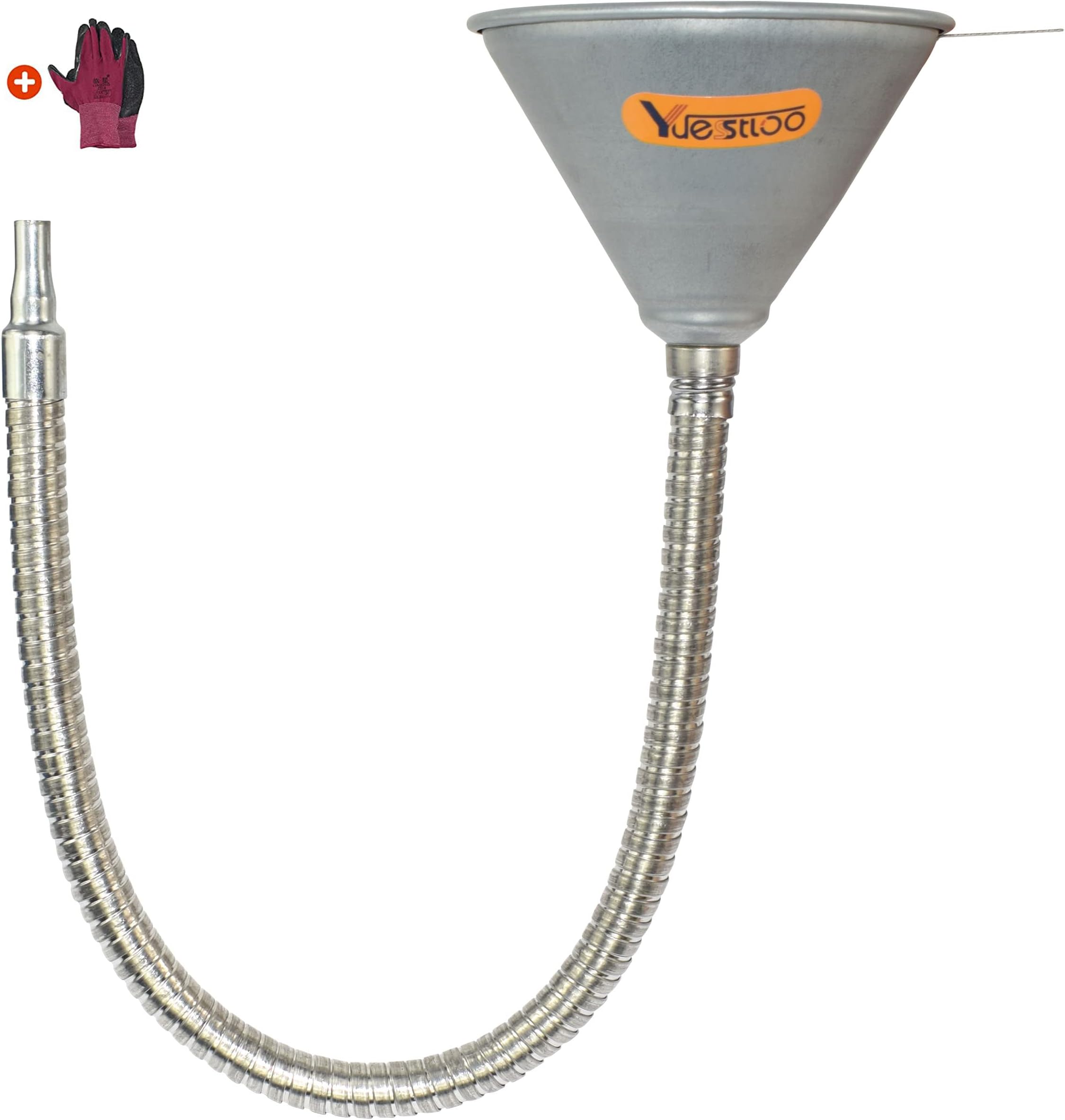 Yuesstloo 24.4" Steel Bendable Spout Funnel with Filter for All Automotive Oils, Diesel Fuel and Other Liquids, with Gloves