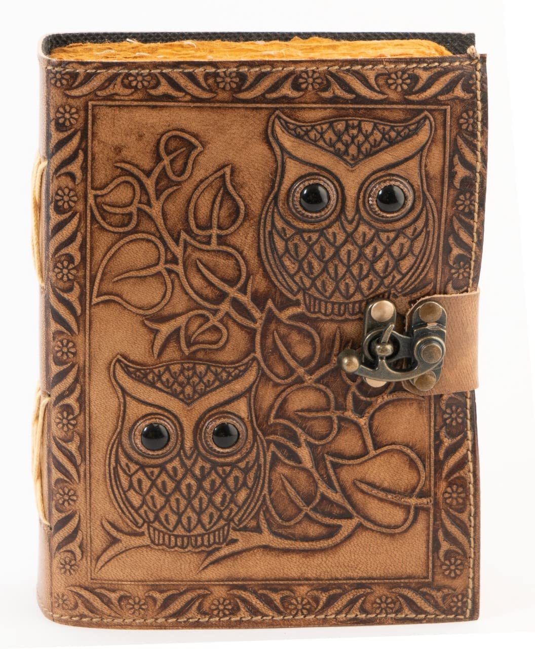 NATURALS EXPORT Owl Emboss Leather Journal Diary with 200 Handmade unruled Pages, Vintage Leather Dairy for Travel, Leather Notebook for Girls and Boys 5 * 7 Inch