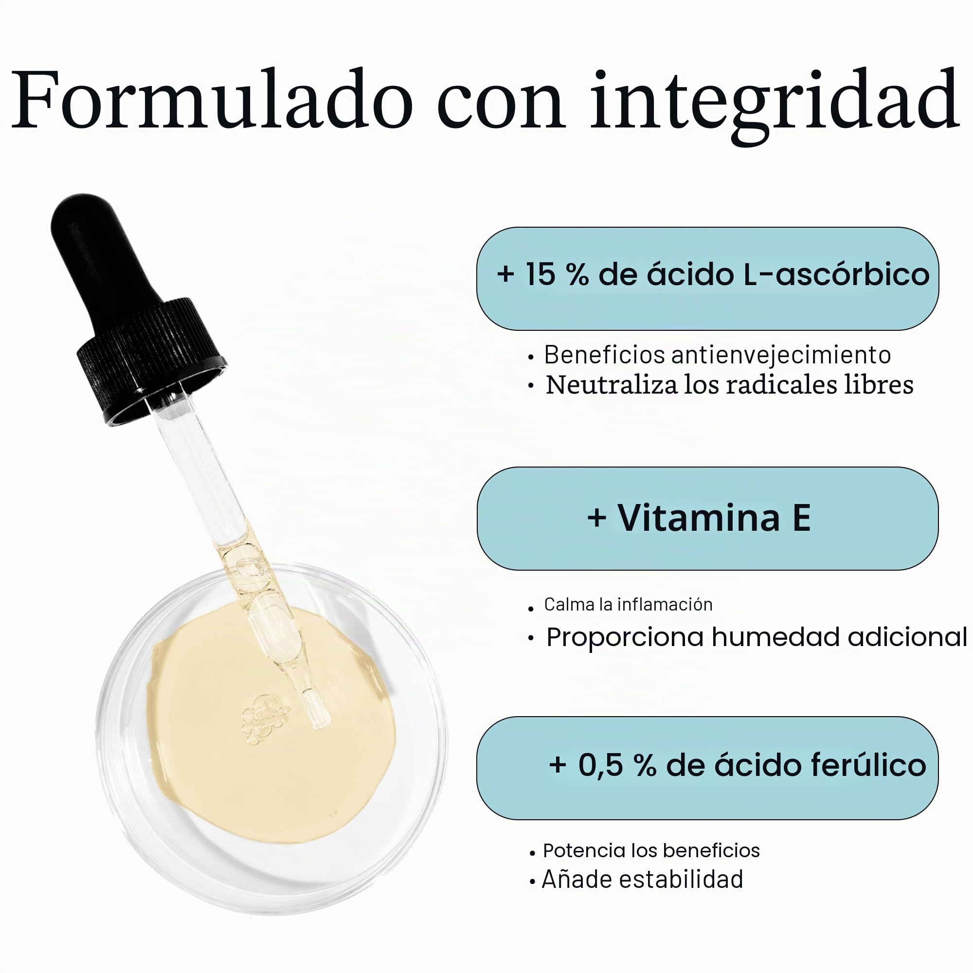 Skincall - Suero de vitamina C, CE + ácido ferúlico 15% L. Ácido ascórbico, 0.5% ácido ferúlico y vitamina E. Suero de vitamina C, corrector de manchas oscuras, suero facial antioxidante, suero
