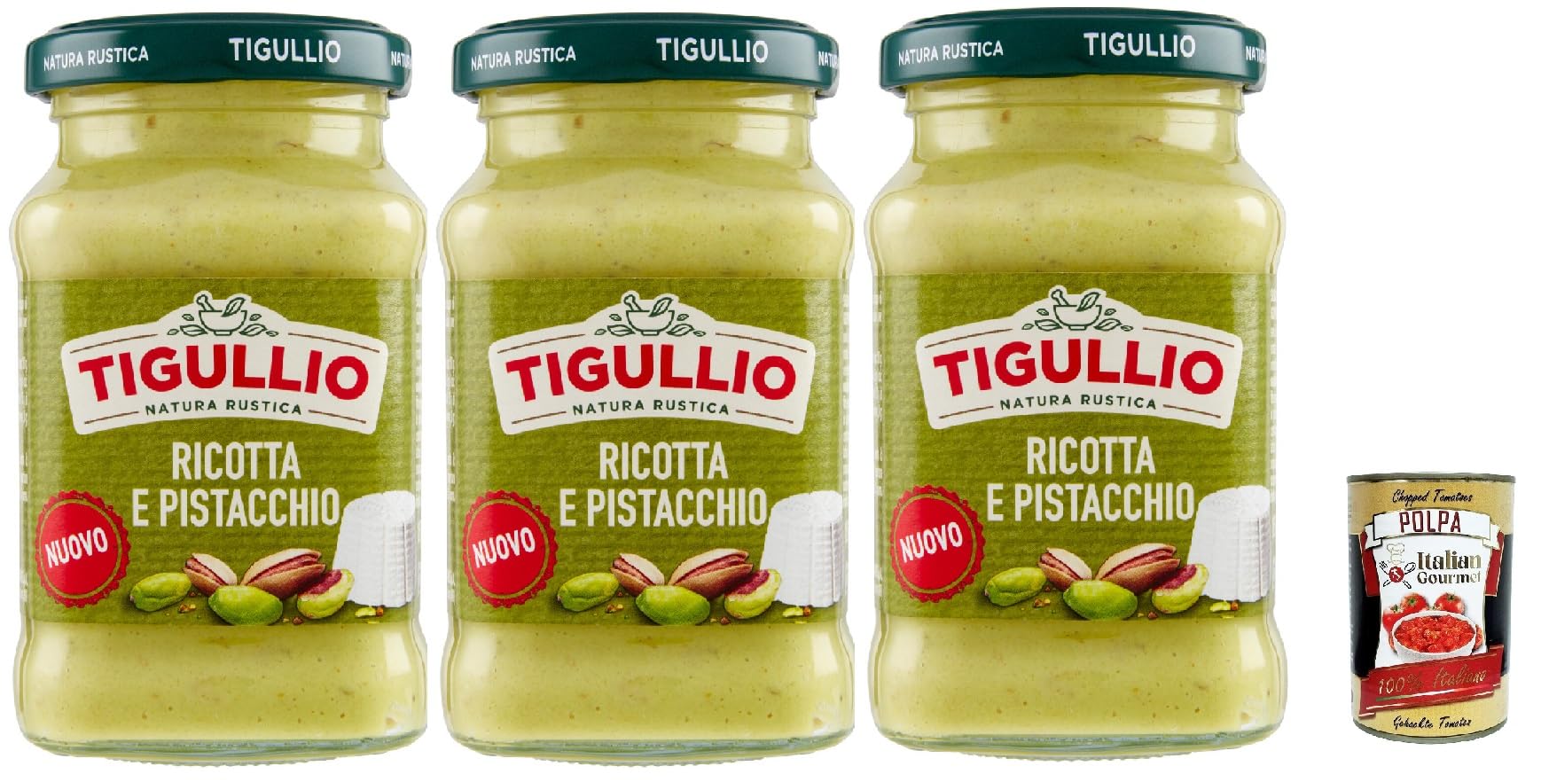 Star Tigullio GranPesto Pesto Ricotta e pistacchio, pesto avec ricotta et pistache 3 x 185 g sauce + Italian Gourmet Polpa 400 g