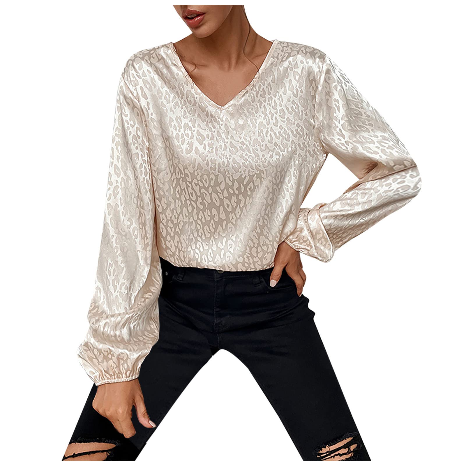 NUSGEAR 2022 Camiseta de Manga Larga Mujer, Elegante impresión Camisa Manga Larga Blusa Moda Cuello en V Casual Suelto Primavera otoño Jersey Sudadera Fiesta Original Tops Basic T-Shirt