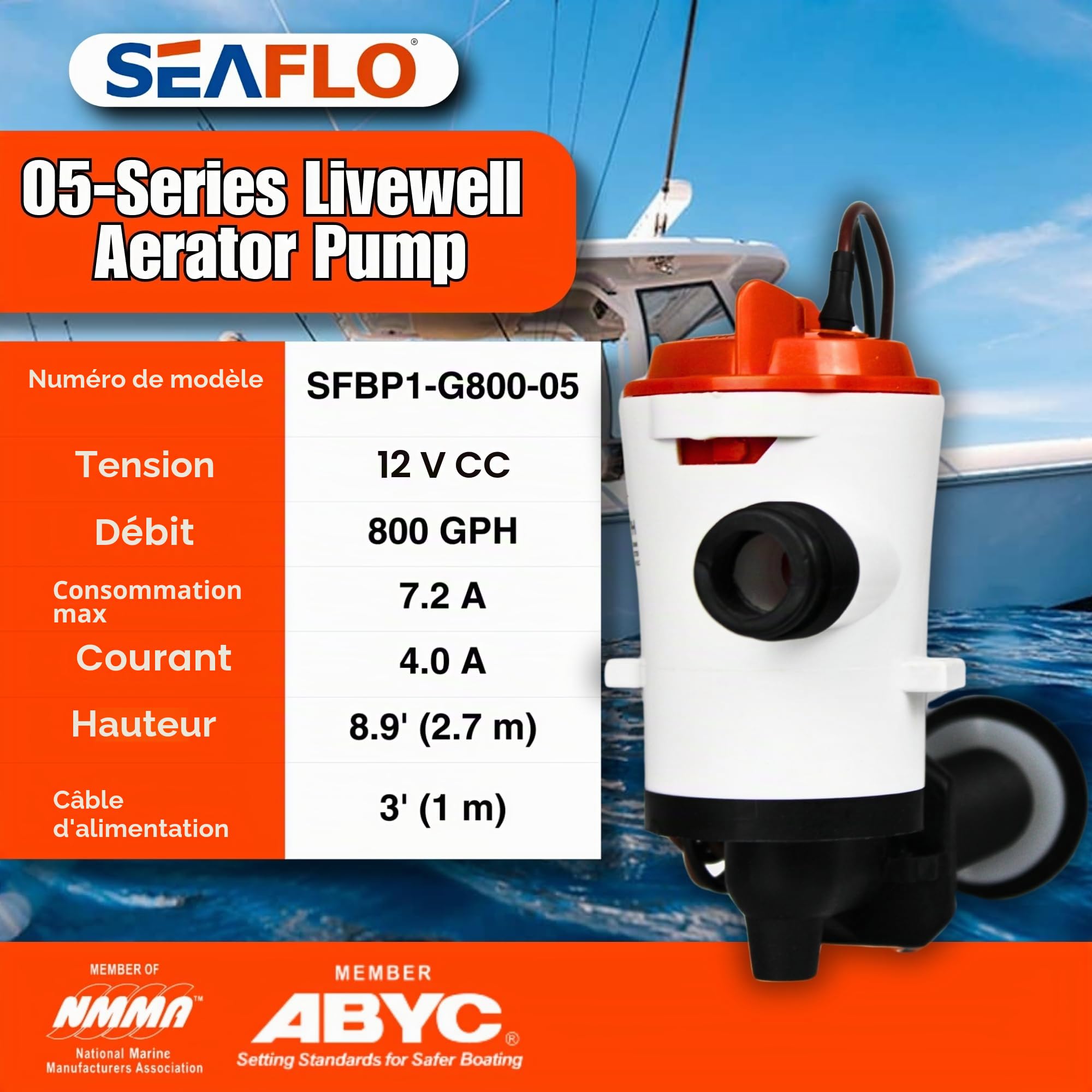 Seaflo 12 V 800 GPH Livewell Vivier Réservoir Aérateur Submersible Laser Bateau Pompe de cale