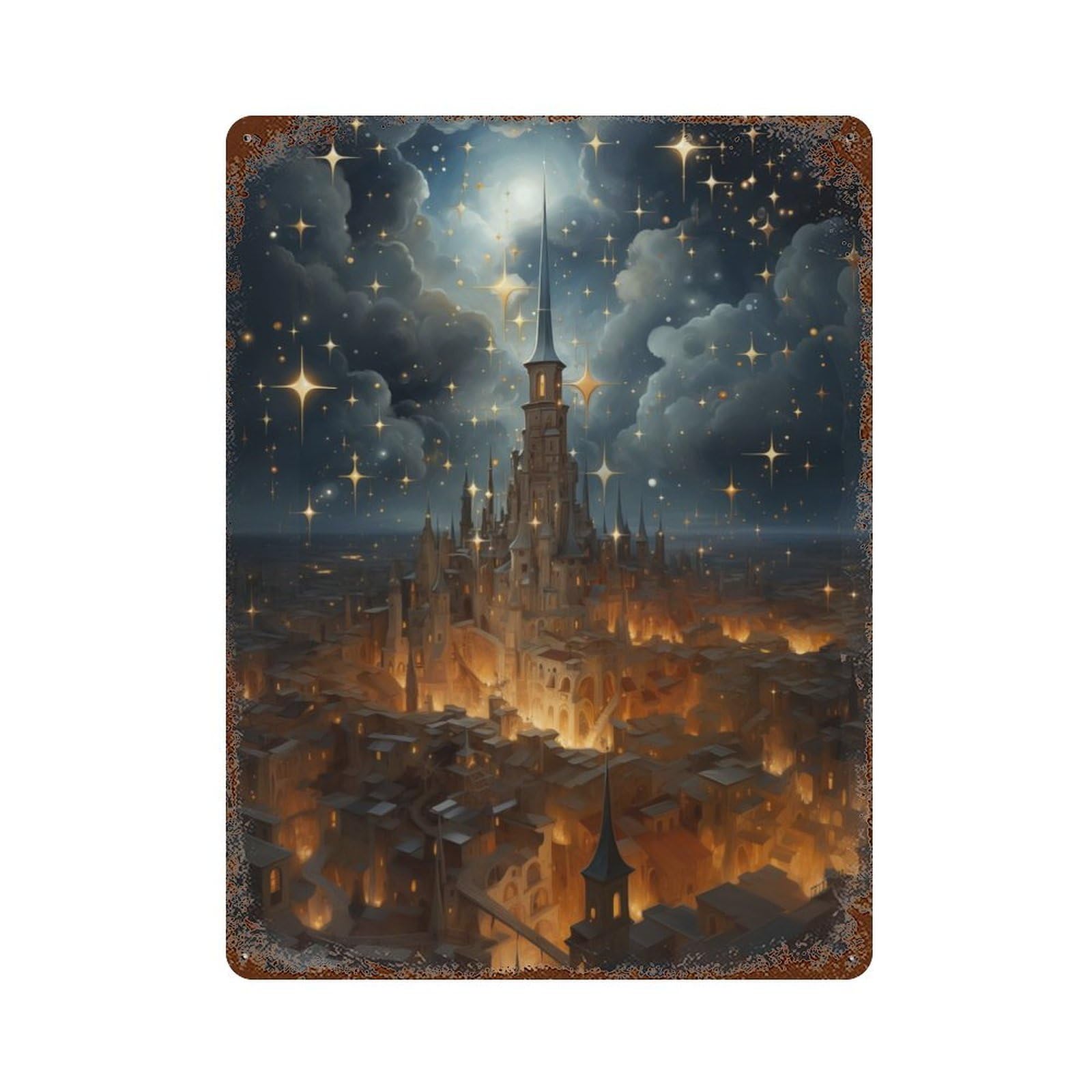 Garage Style Epic Star Castle Aged Metal Wall Plaque 15.7"x11.8", Farmhouse Wall Decor for Bar And Workshop