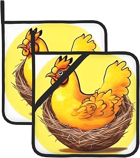 Bird's Nest Golden Chicken Pot Holders Sets, #Heat Resistant Insulated Pan Liner for Everyday Baking and Cooking, 8 X 8 in.