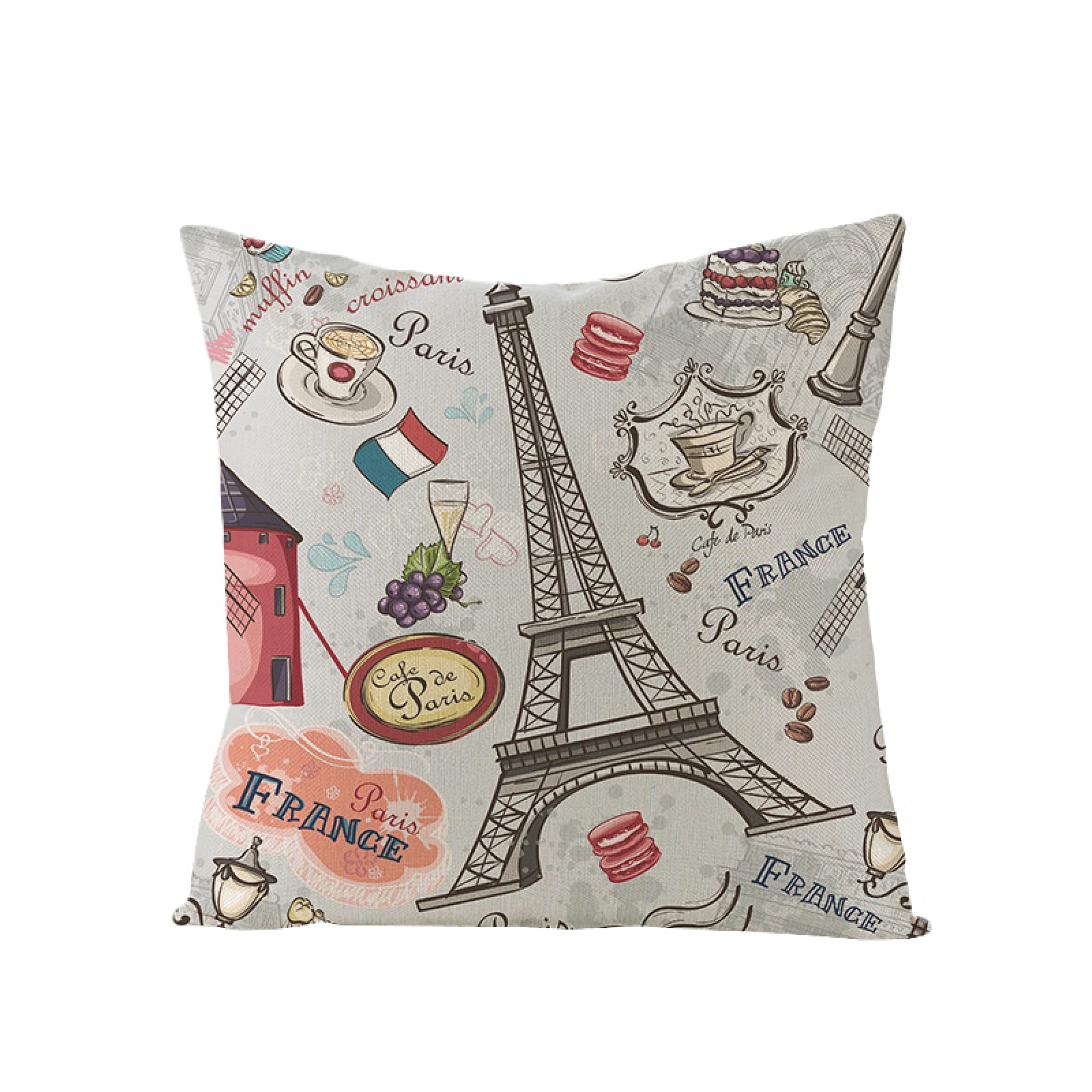 Sofa Fundas Cojines 60x60 Pack de 4 Cuadrado,Funda de Almohada Lino con Cremallera Invisible,Funda de Cojín Decoración para Hogar Sala Cama Jardín Silla Coche-Torre Eiffel