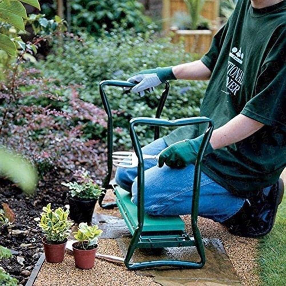 Sedile da Giardino Pieghevole 3in1 con Maniglie e Borsa per Attrezzi Sedile Imbottito, salvaspazio, sedili da Lavoro da Giardinaggio, Verde