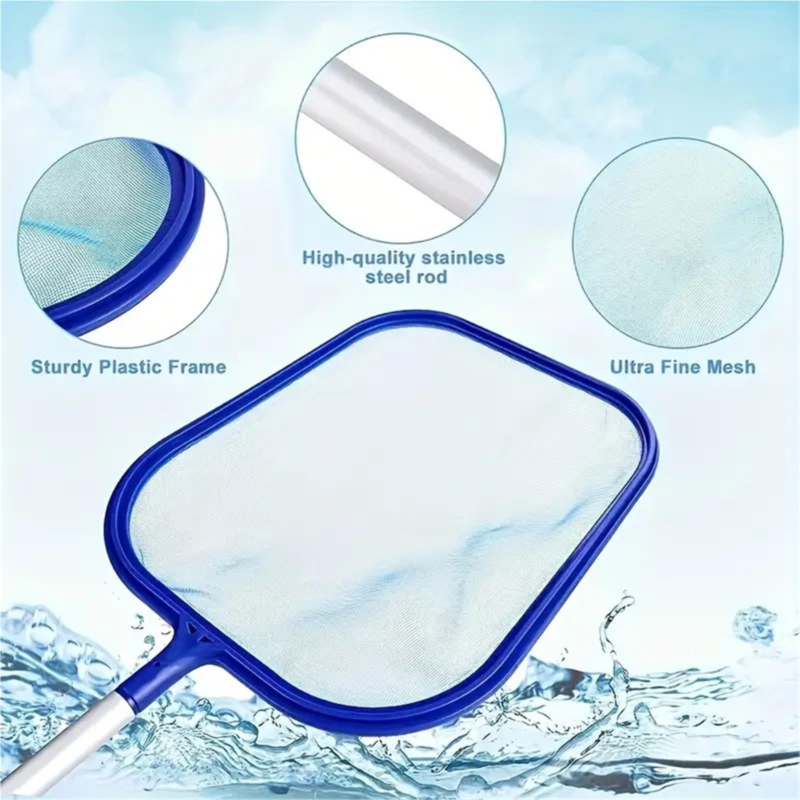 Cepillo De Piscina Kit de Limpieza Piscinas 3 Piezas | Poste de aluminio de 5 secciones con desnatador de hojas y cepillo for piscina