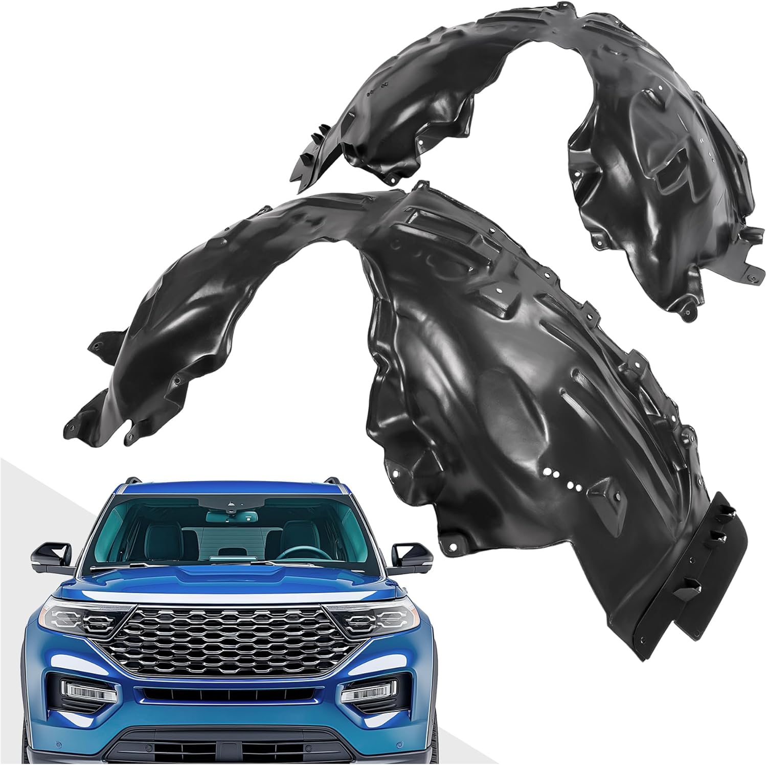 Front Fender Liner Compatible with 2020-2024 Ford Explorer, Police Interceptor, W/O Insulation Foam, Replacement for LB5Z16102C LB5Z16102B Inner Wheel Liner Splash Shields Guard
