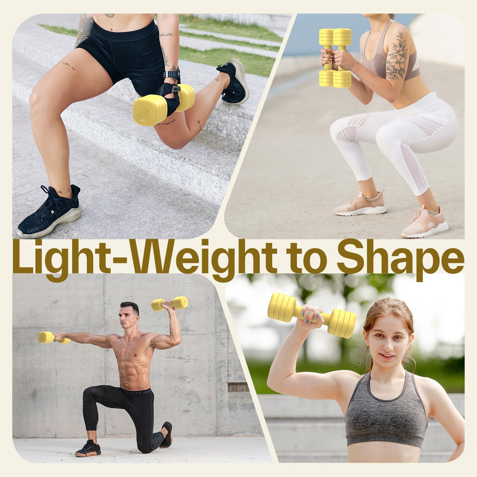Sportneer Regulowane hantle dla kobiet – zestaw hantli 2 sztuki (po 1 – 2,5 kg) z antypoślizgowym uchwytem z tworzywa TPU, zestaw hantli 4 w 1 do sprzętu fitness do domu, domowa siłownia i trening