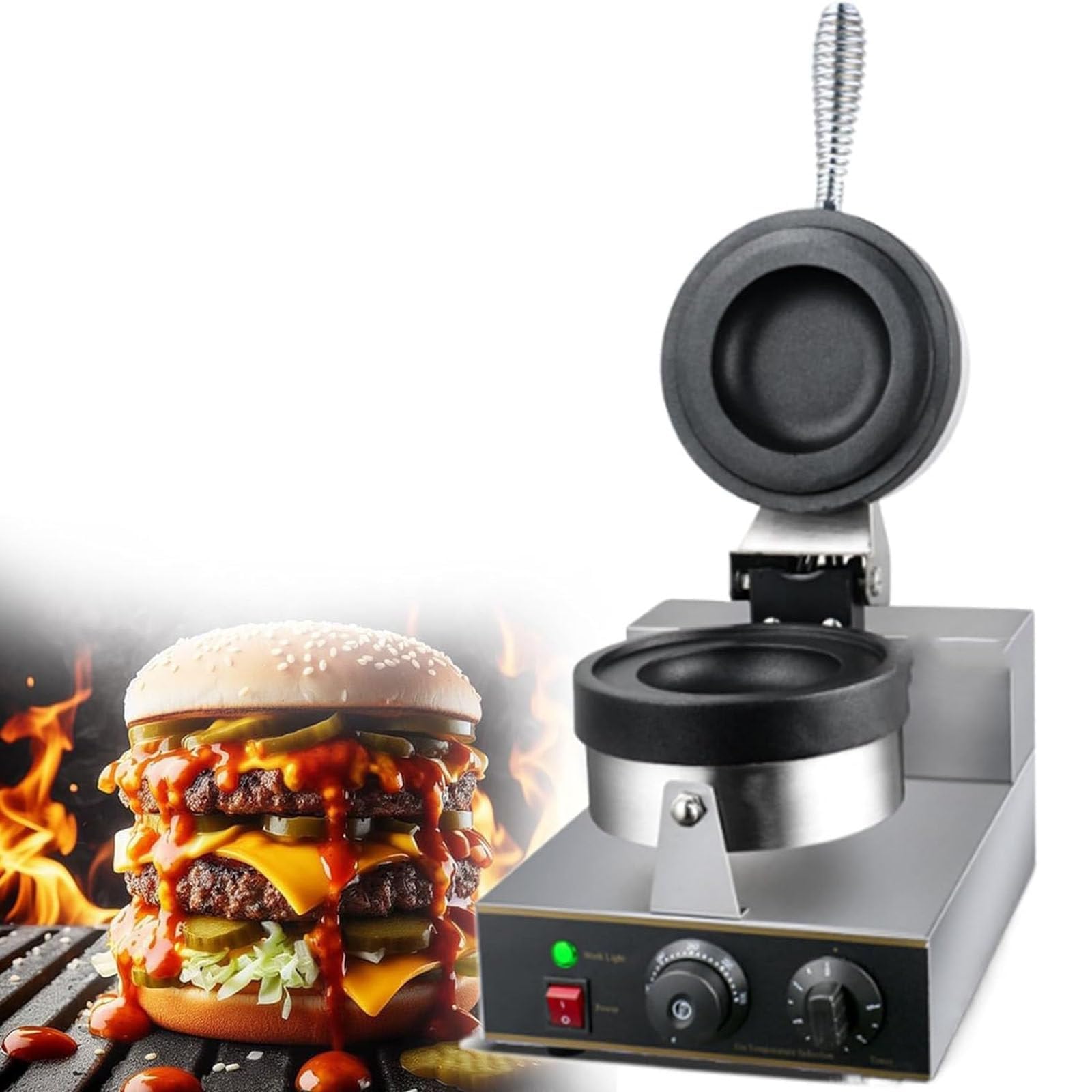 YXZYFPP 1200W Commercial Electric Toaster Grill for Burgers, Sandwiches & Pancakes - Heavy-Duty Hamburger Maker & Press, Perfects for Food Trucks & Restaurants