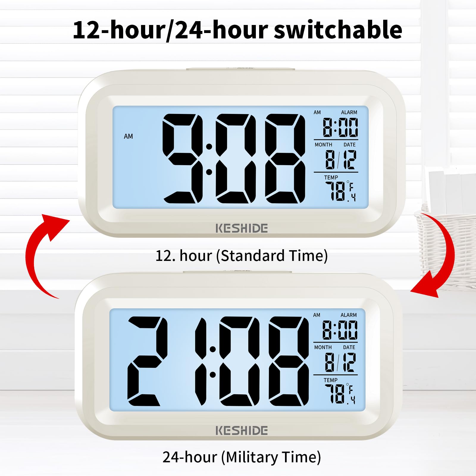 Reloj despertador digital con luz nocturna, funciona con pilas con temperatura interior, reloj pequeño de escritorio, modelo de repetición, pantalla de 12/24 horas para dormitorios, niños que