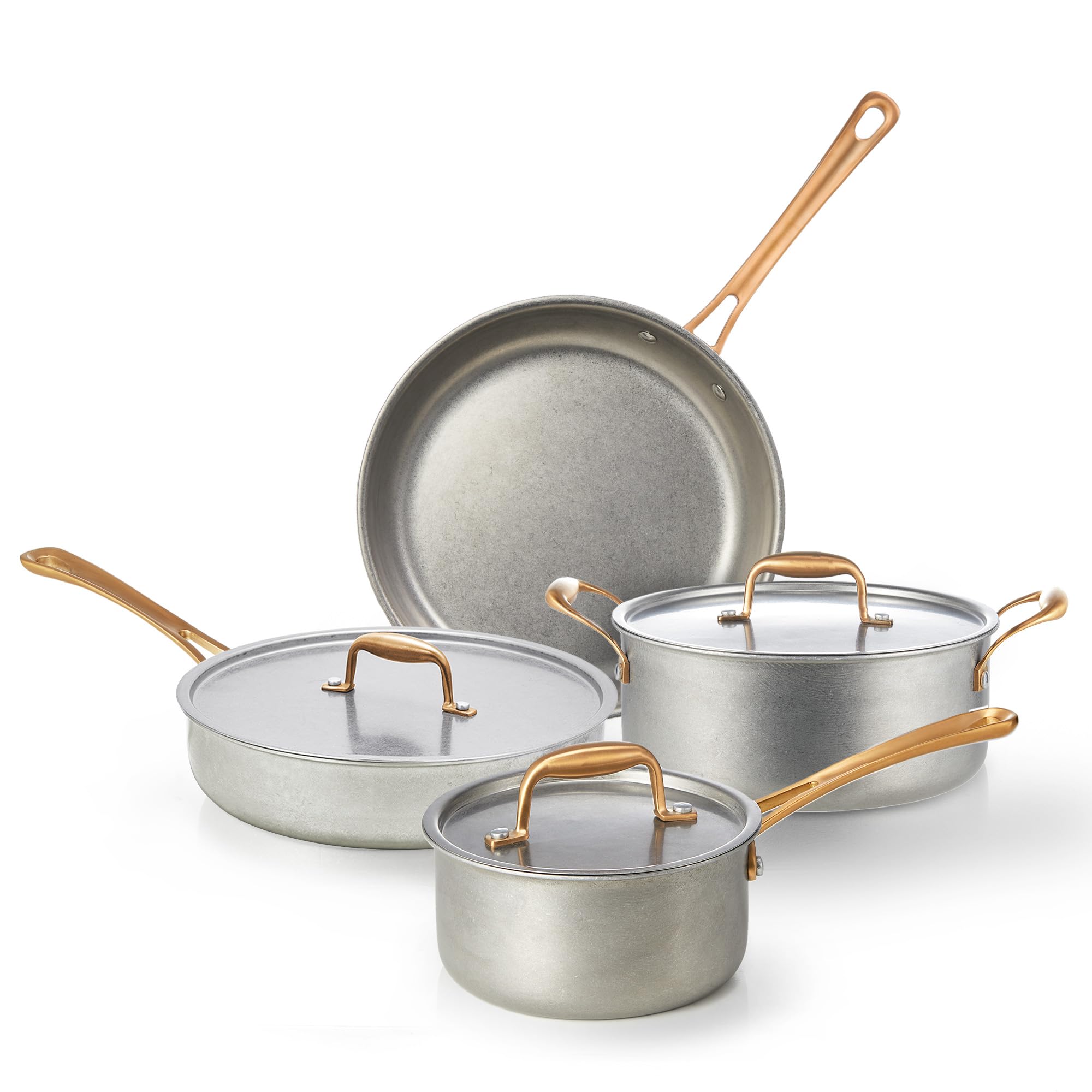 KOKHUB 7 Pcs Retro Pots and Pans Set, Tri-Ply Stainless Steel Pan Set