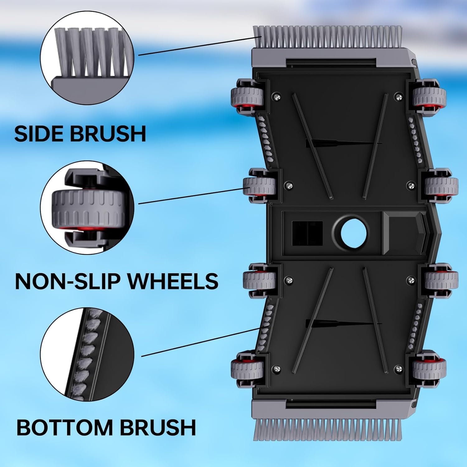 POOLAZA Aspirateur de piscine, aspirateur de piscine pondéré avec raccord de tuyau pivotant de 1-1/2", brosse pour sols et latéraux, aspirateur pour piscines souterraines, piscines hors sol
