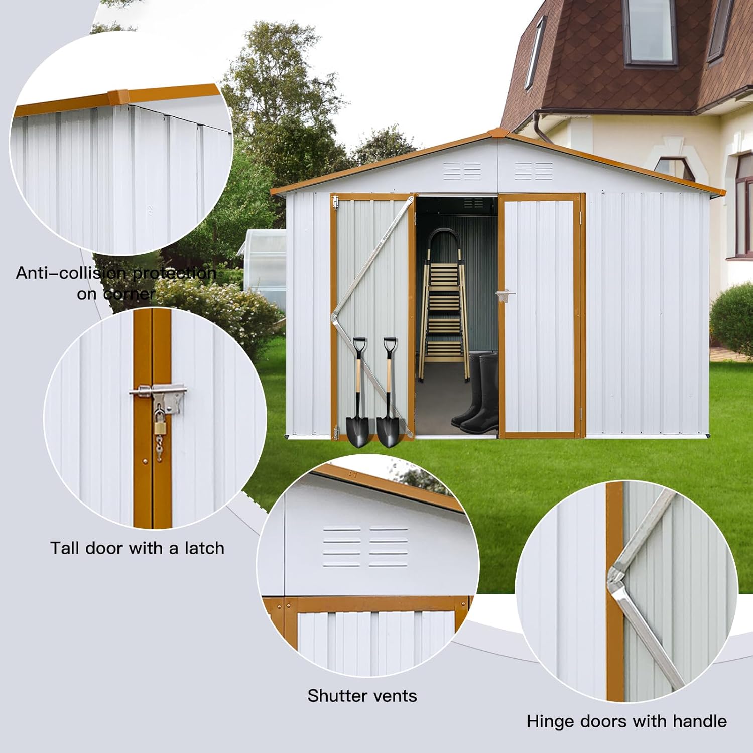 Sheds 12FT x 10FT Outdoor & Storage, Metal Utility Tool House with Lockable Door & Shutter Vents, Waterproof Storage Garden Shed for Backyard Lawn Patio
