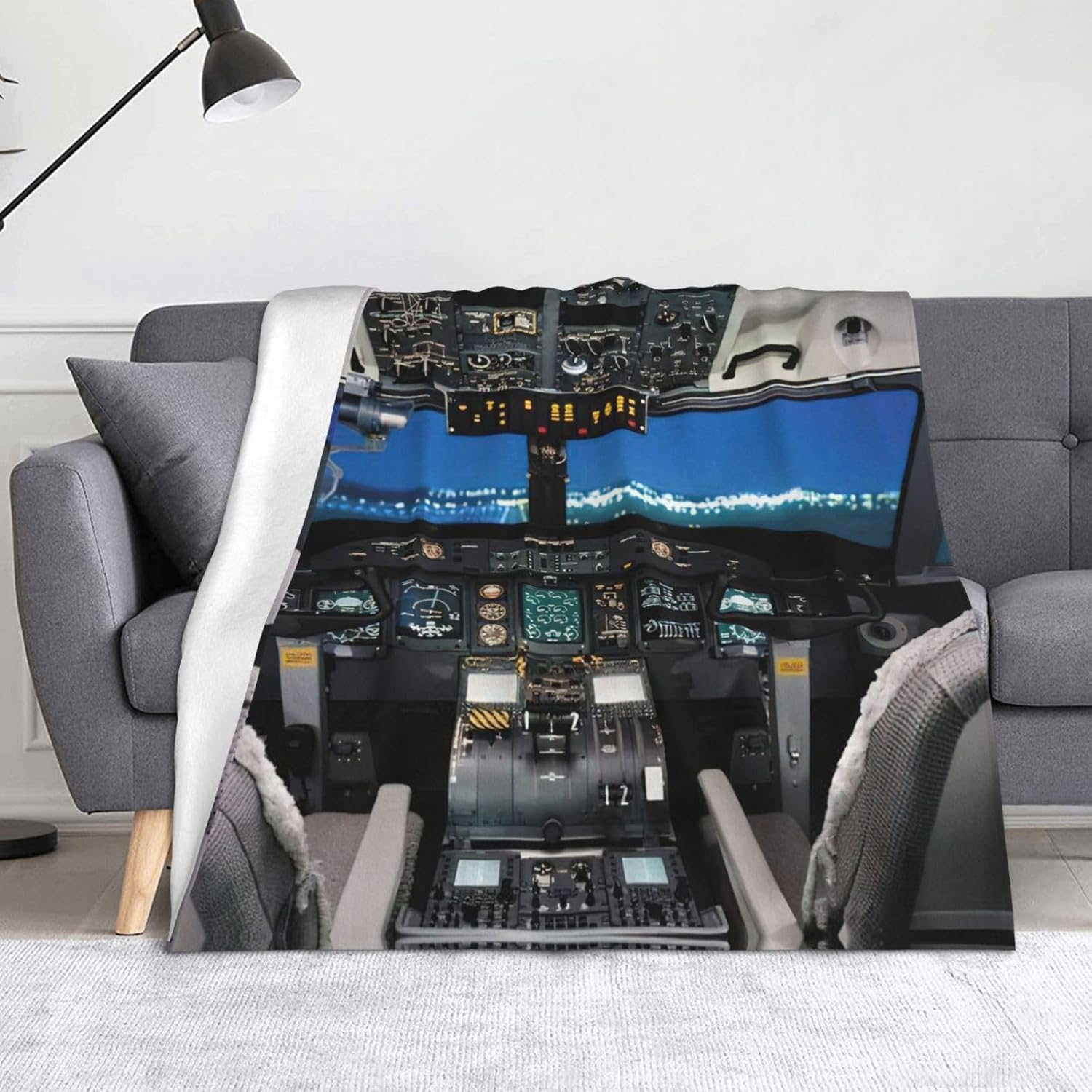 Airplane Cockpit Print Cozy Soft Blankets Warm 50x60 in Lightweight Blanket for Camping Travel