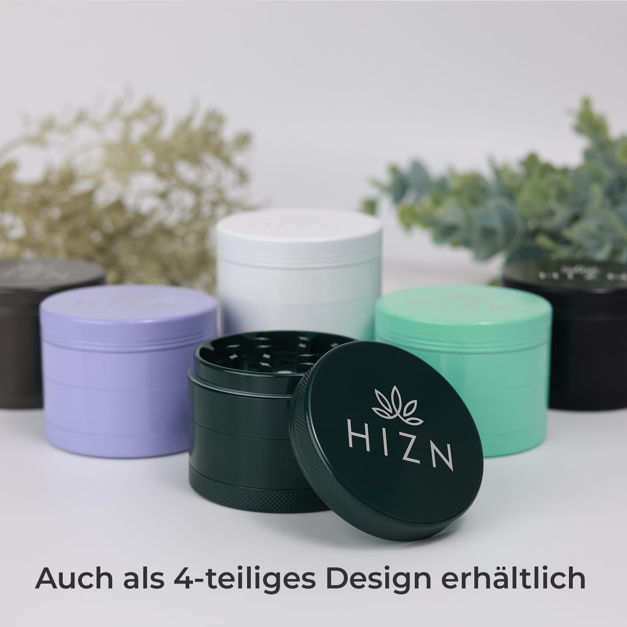 Keramik Grinder, 63mm Alu-Grinder mit Nanokeramik-Beschichtung, antihaft, 3-teilig, inkl. Beutel, Pollenschaber, Pinsel und Mundstück (Grau)