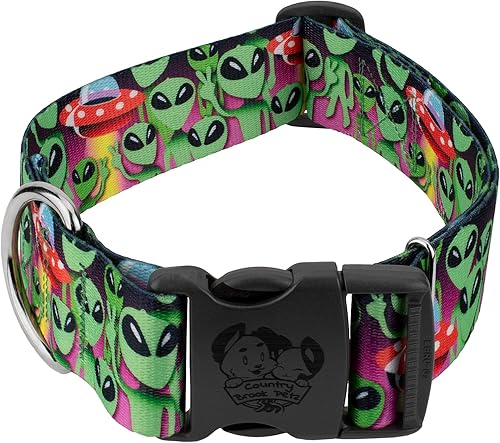 Country Brook Petz - Collar de perro de lujo Space Aliens - Colección Geek Chic con 4 diseños para cualquier mega fan (1 12 pulgadas, mediano)