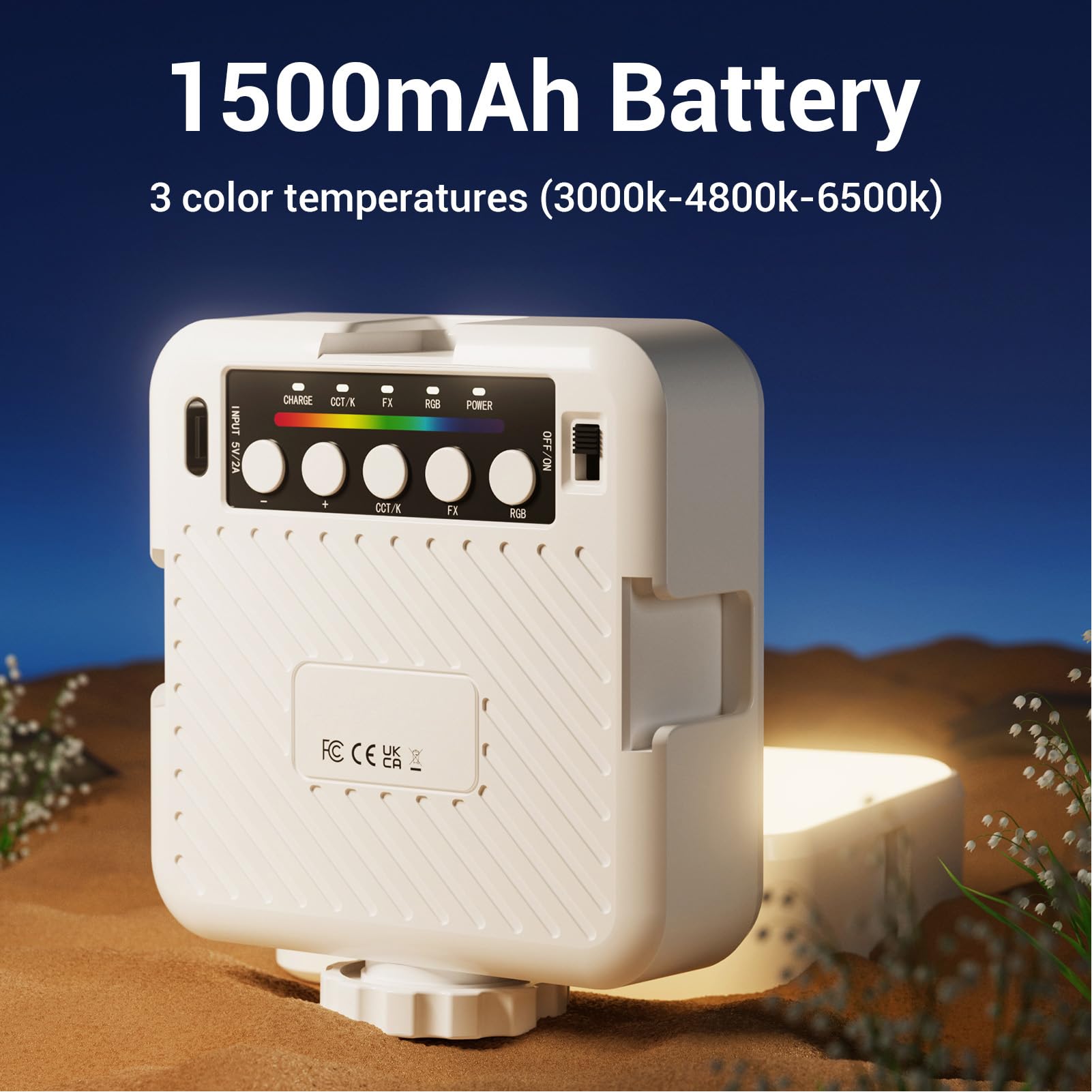 Full Color RGB Video Light, Portable LED Camera Light with 3 Cold Shoe Mounts, 1/4in Screw Hole, 9 FX Scene Effects, 3000K to 6500K Photography Video Lamp for Live Streaming