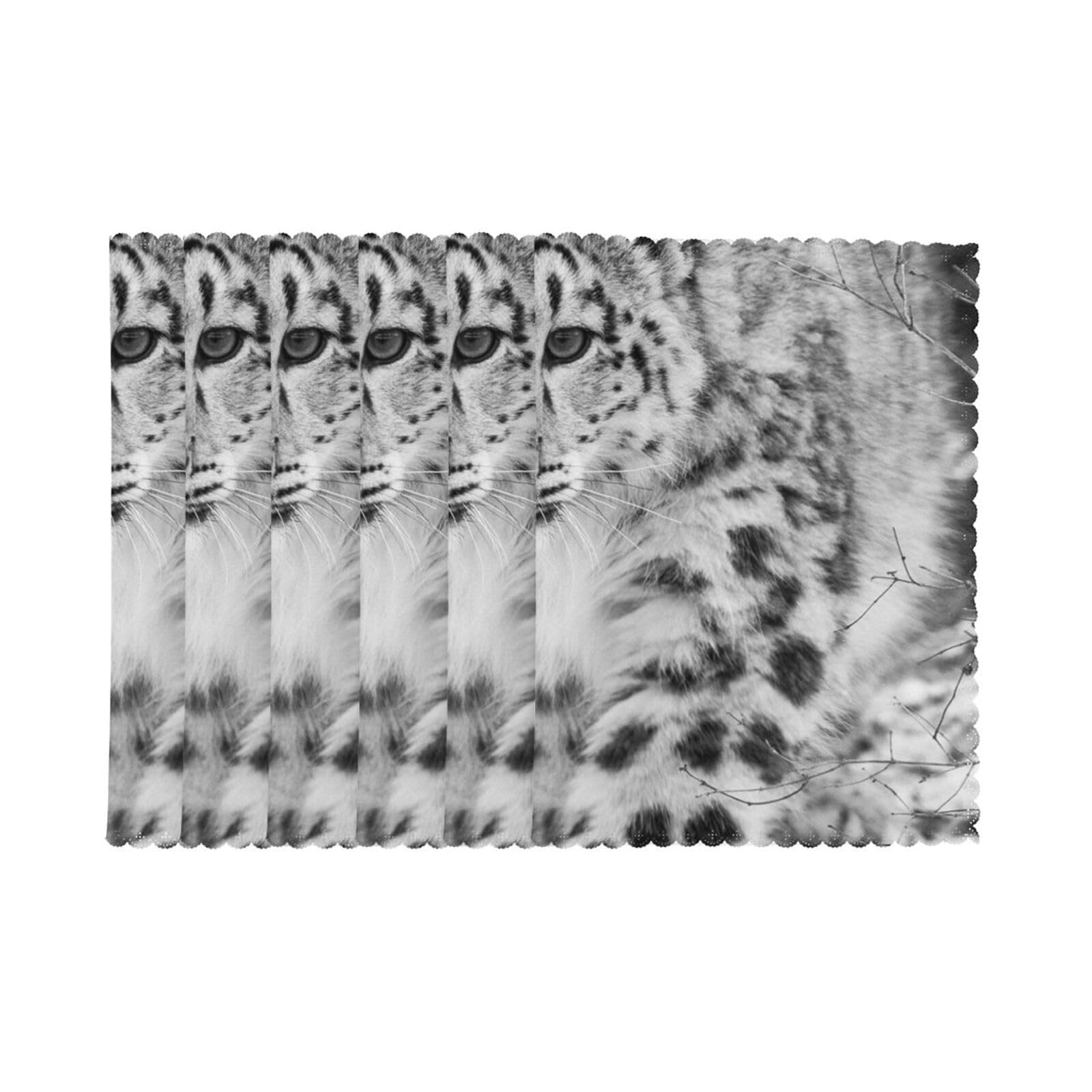 6 PCS Heat Resistant Placemat 45x30 CM, Snow Leopard Printed Non-Slip Place Mats for Kitchen Dining Table Indoor Outdoor