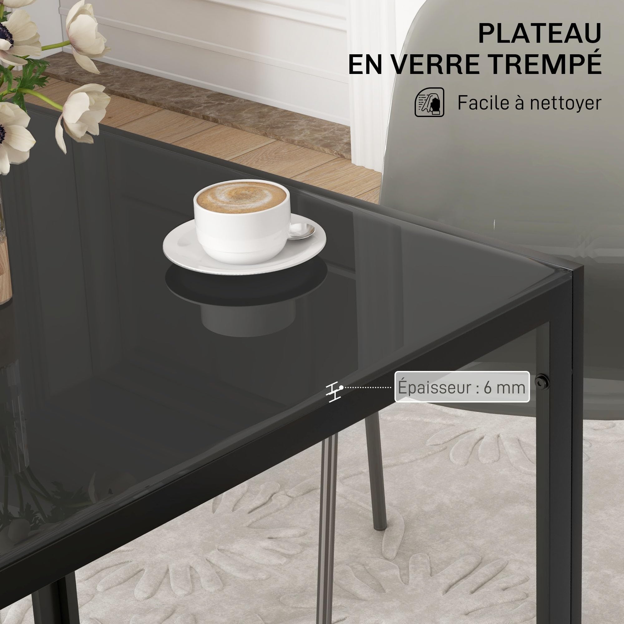 HOMCOM Table à Manger Carrée pour 2-4 Personnes, 75 x 75 x 75 cm, Noir