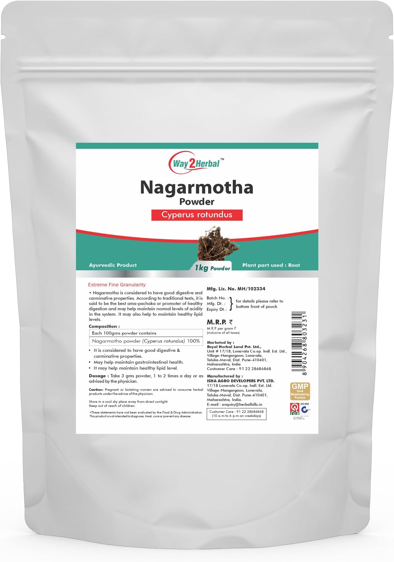 Way2Herbal Nagarmotha Powder/Cyperus Rotundus (1 Kg Pack Of 1)