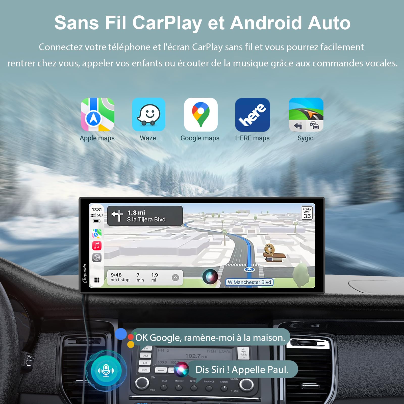Carpuride W125P CarPlay Écran avec Net-flix Youtube, Sans Fil Carplay & Android Auto, 11,26" HD Tactile Écran avec Caméra Recul, Android OS, Affichage Partagé, OTA, Navigation, BT Trans, FM/AUX, Siri.