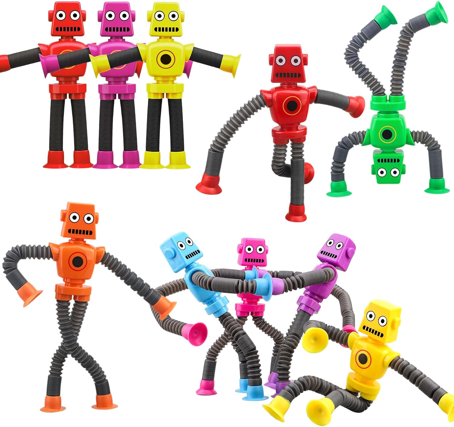 ​​Dilabnba 10 PCS Transformable Fidget Spinner Robots - Suction Cup Pop Tube Sensory Toys, DIY Chain Gyros for Easter Basket, Christmas Stocking Stuffers & Kids Gift Exchange (Ages 3-10)