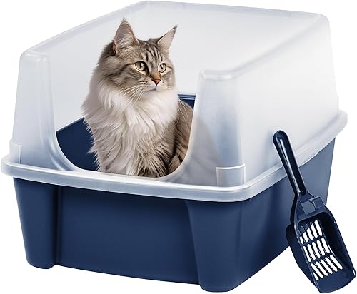 Vista 57 de IRIS USA - Caja de arena grande para gatos, con escudo de dispersión y pala; bandeja de arena para gatos, con parte superior abierta; color negro