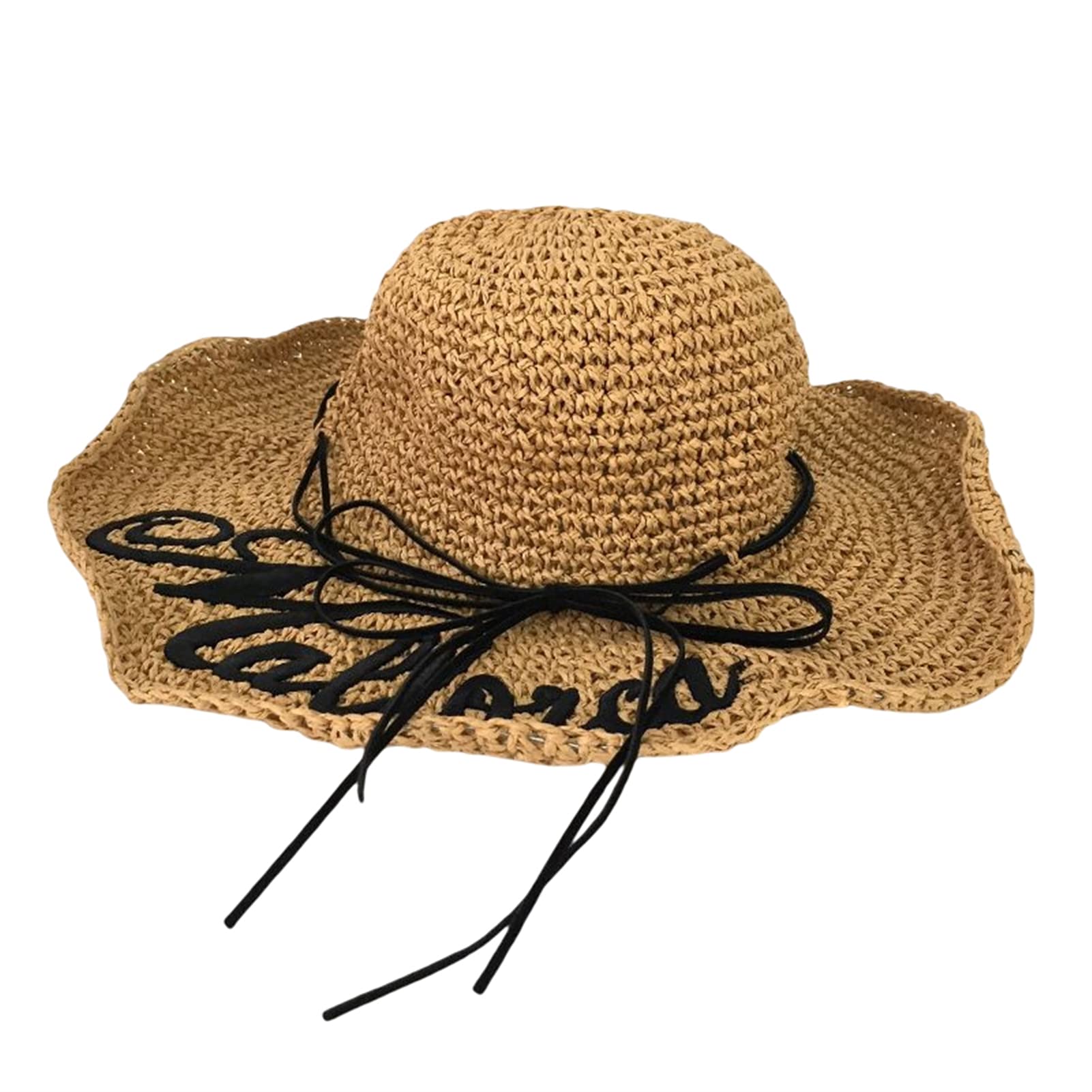 LifupWomens Beach Sun Straw Hat Embroidered Wide Brim Sun Hat UPF 50+