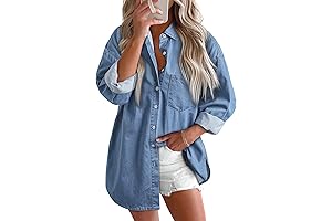 Womens Button Down Denim Shirts: Lightweight Denim Casual Tops for Women
