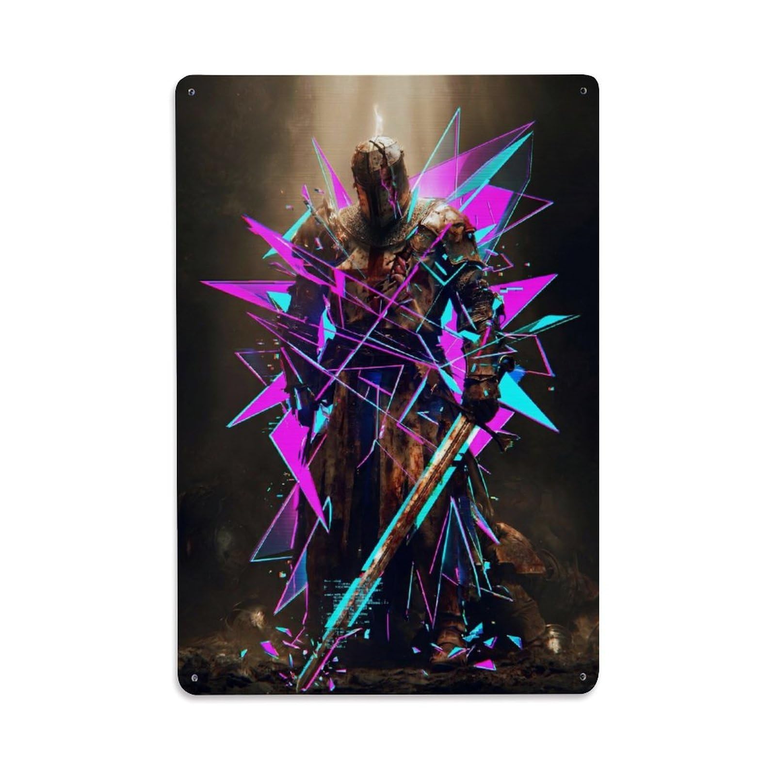 Olhnbad Style Sword Bearer Crusader Knight Medieval Armour Neon Metal Tin Sign