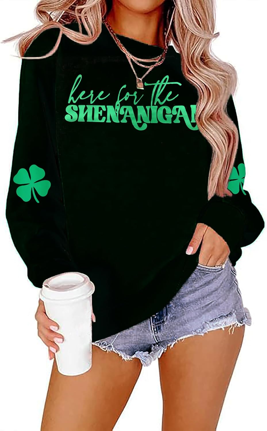 YALUCOR Womens St Patrick's Day Sweatshirt Shenanigans Coordinator Shirt Shamrock Clover Printed Long Sleeve Pullover Tops