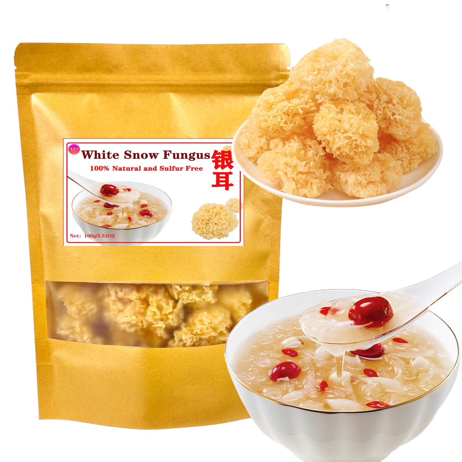 White Snow Fungus Tremella 银耳 去根特级银耳 Snow Fungus Mushroon Tremella Fuciformis Mushroom 100g/3.5oz Make Soup and Porridge 银耳红枣羹