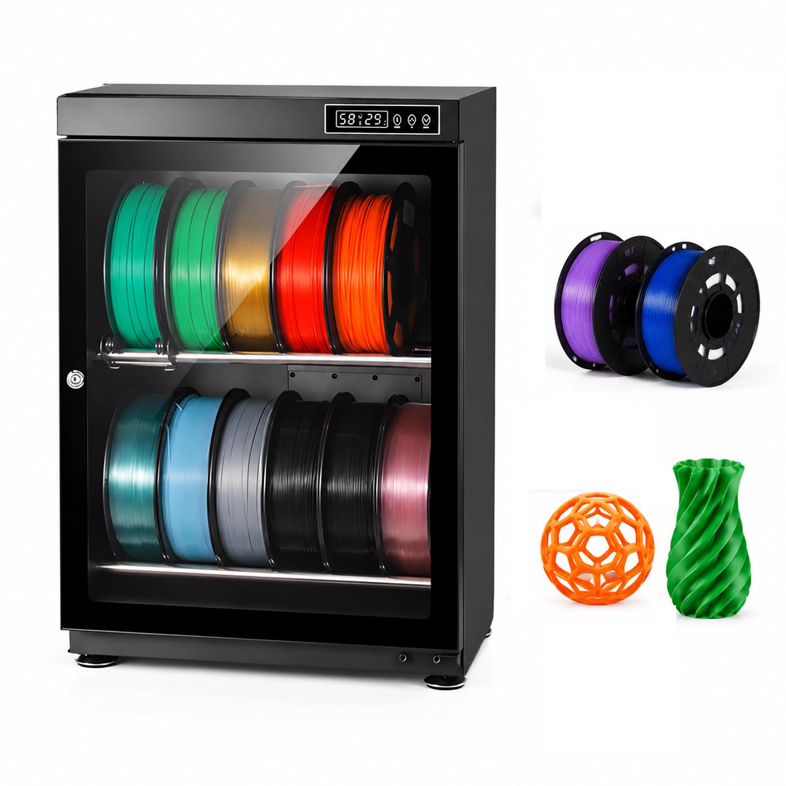 JIYINGHUI 3D Printer Filament Dryer Box,Industrial Sealed Filament Storage Cabinet,w/Auto Humidity Control (RH15%-RH60%), for PLA, ABS,Holds Up to 10-18 Rolls of Filaments 70L