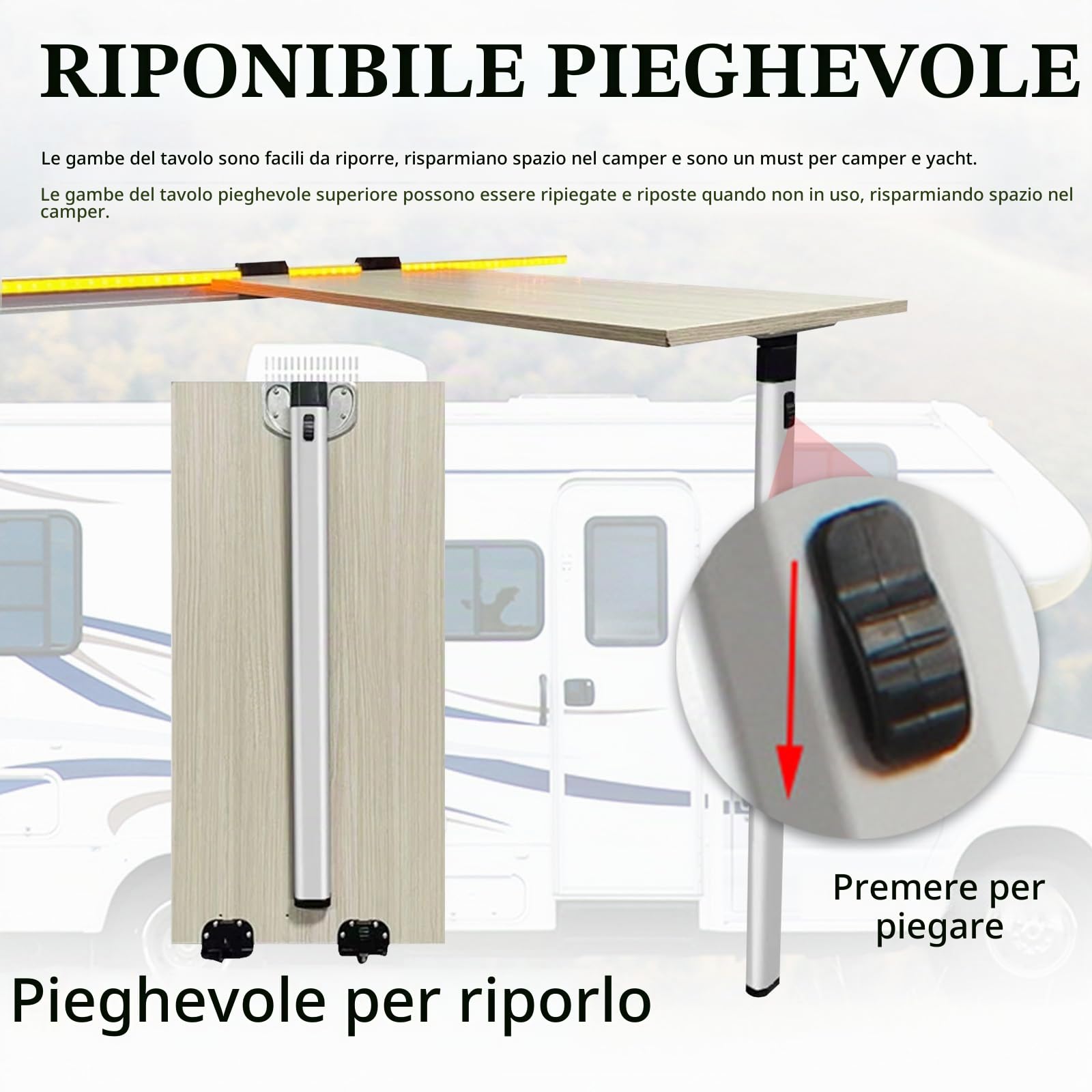 Gamba del Tavolo Rimovibile E Binario di Scorrimento per Yacht per Camper, Gambe Pieghevoli da 73 cm/28 Pollici, Binari di Guida da 100 cm/38 Pollici, Supporto Base Tavolo per Camper