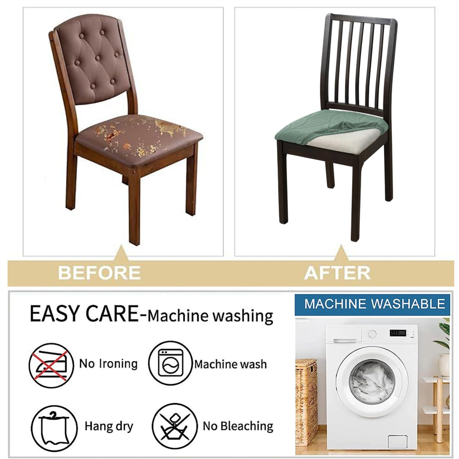 Stretch-Sitzbezüge für Esszimmerstühle 2/4/6er-Set,Jacquard-Sitzbezüge für Küchen-und Esszimmerstühle,Abnehmbare und Waschbare Stuhlhussen(Beige,6Pcs)