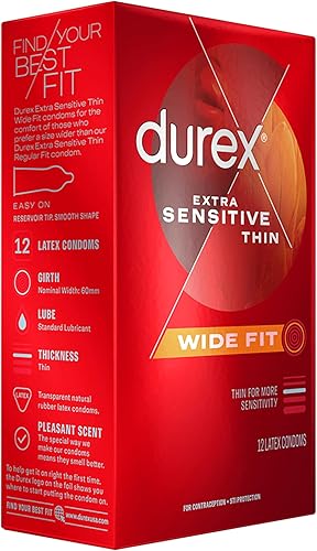 Miniatura 12 de Durex Preservativos de látex extra sensibles lubricados ultra finos de alta calidad, ajuste ancho, 12 unidades