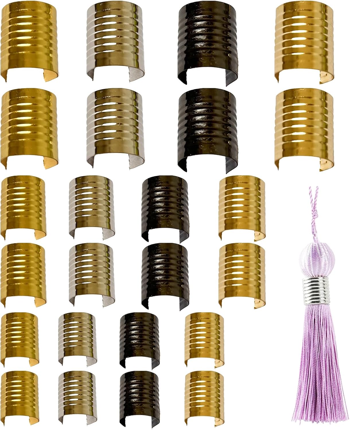 240 Pcs Metal Cylindrical Opening Crimps, 3 Sizes Leather Rope Clips, Cord String Fastener for DIY Crafts Tassel Macrame, 4 Colors