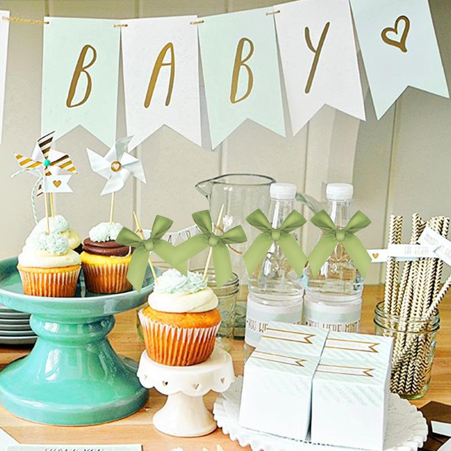 Twist Tie Bows, 100 Pcs Satin Twist Tie Bows for Treat Bag Satin Ribbon Tie Bows for Tying Up Packages Present Bags Bakery Candy Bags Decorating Ribbon Bow Gift Wrap Bows (sage Green) - Image 5