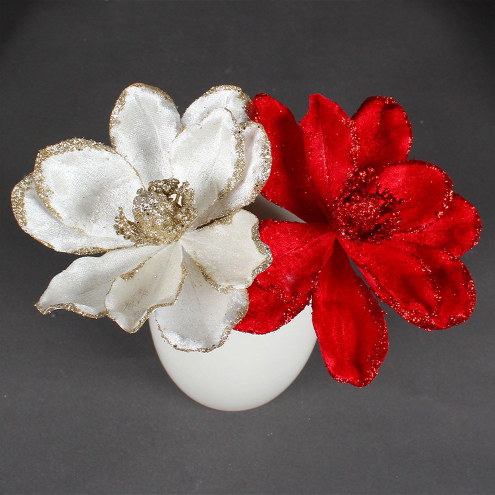 PANGBOER 6.3" Flores de Pascua de Navidad Artificial Glitter Poinsettia Adornos para árboles de Navidad Accesorios Florales Decorativos Flores Artificiales