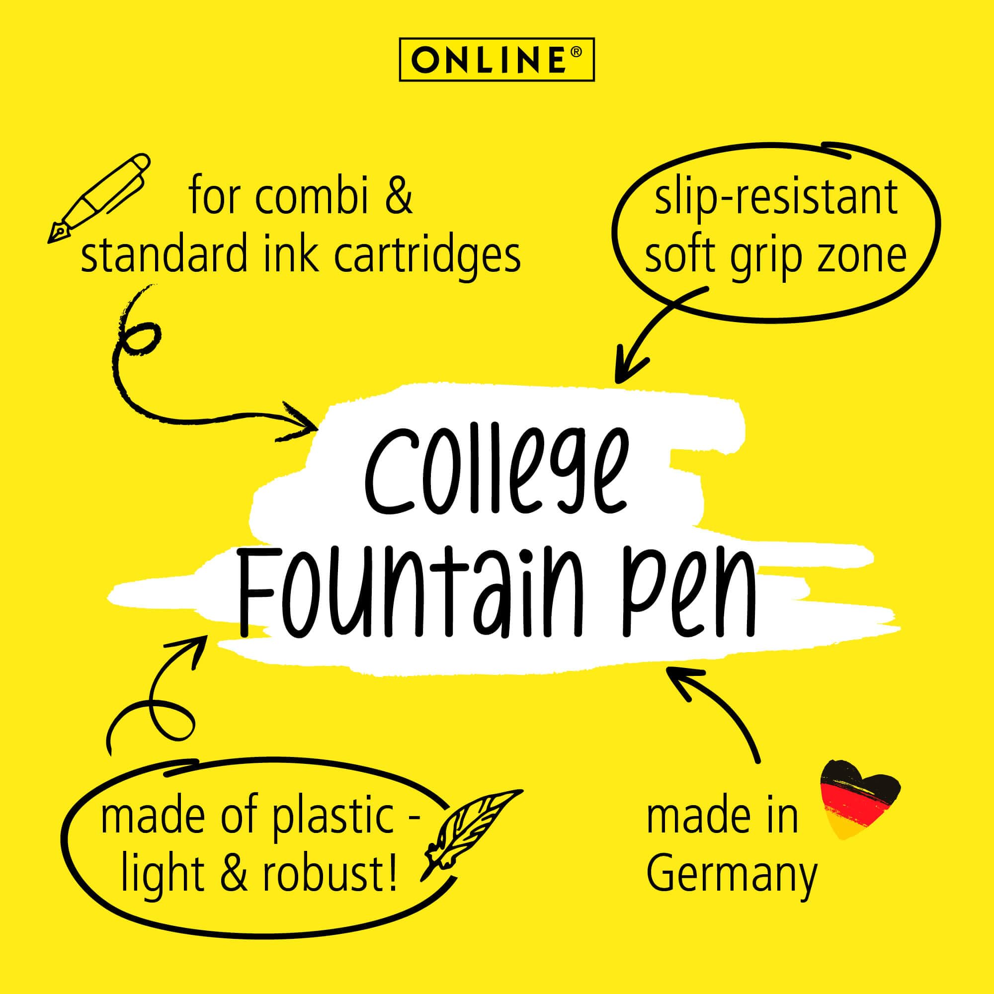 Online College ink pen Game Time, ergonomic fountain pen for school/college, medium nib, soft grip part - Image 3