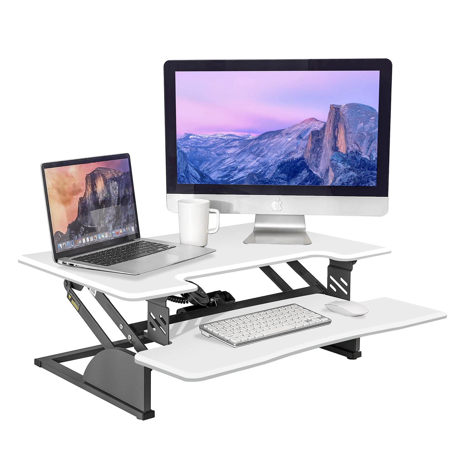 GUKA Standing Desk Converter, 31.5 Inch Standing Desk Adjustable Height with Electric Stepless Adjustment, Stand Up Desk for Dual Monitor Stand with Keyboard Tray, White