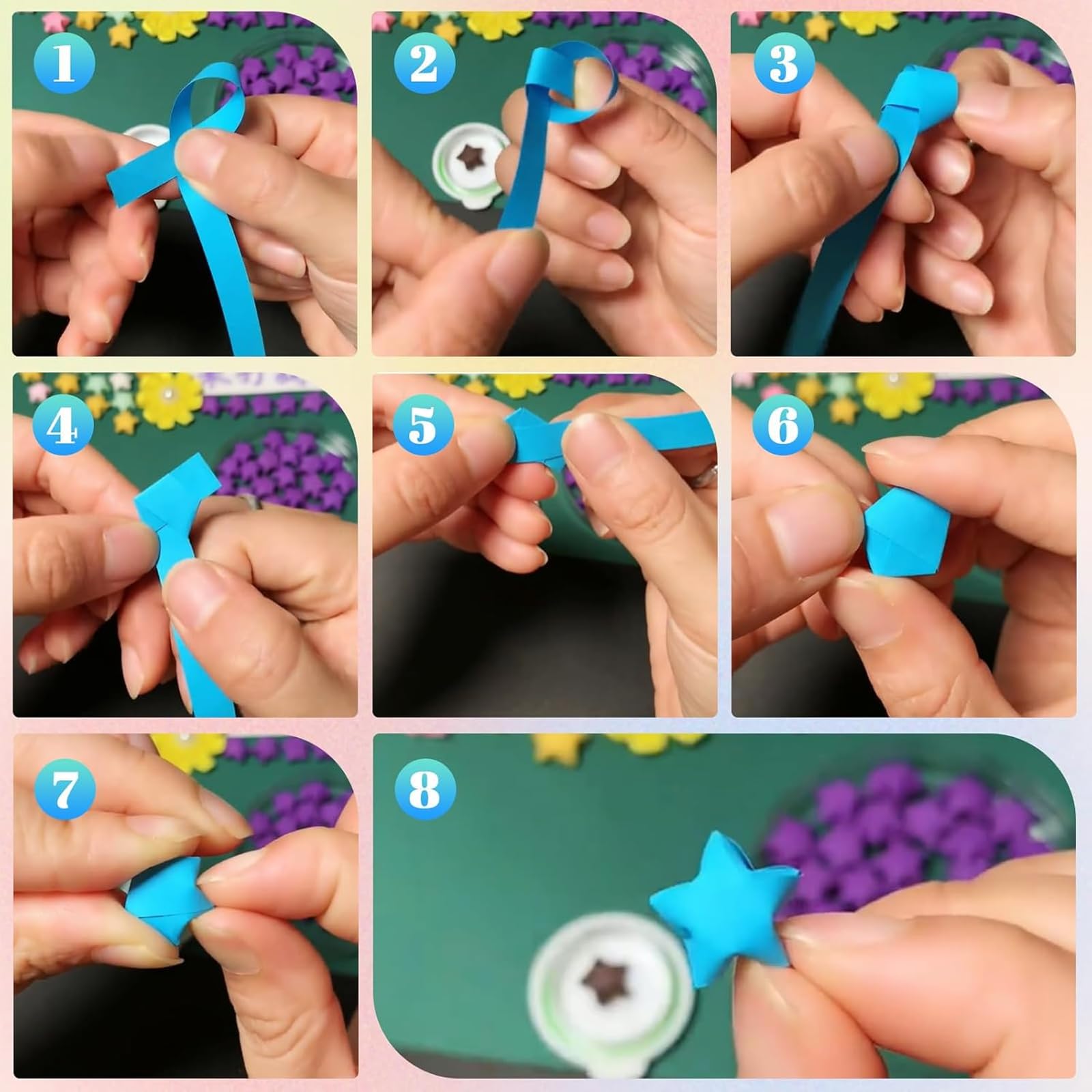 Lote de 1350 tiras de papel en forma de estrella, 7 enteros de constelaciones impresas,Tiras de papel origami,Tiras de papel de la suerte (Purple, 1350pcs)