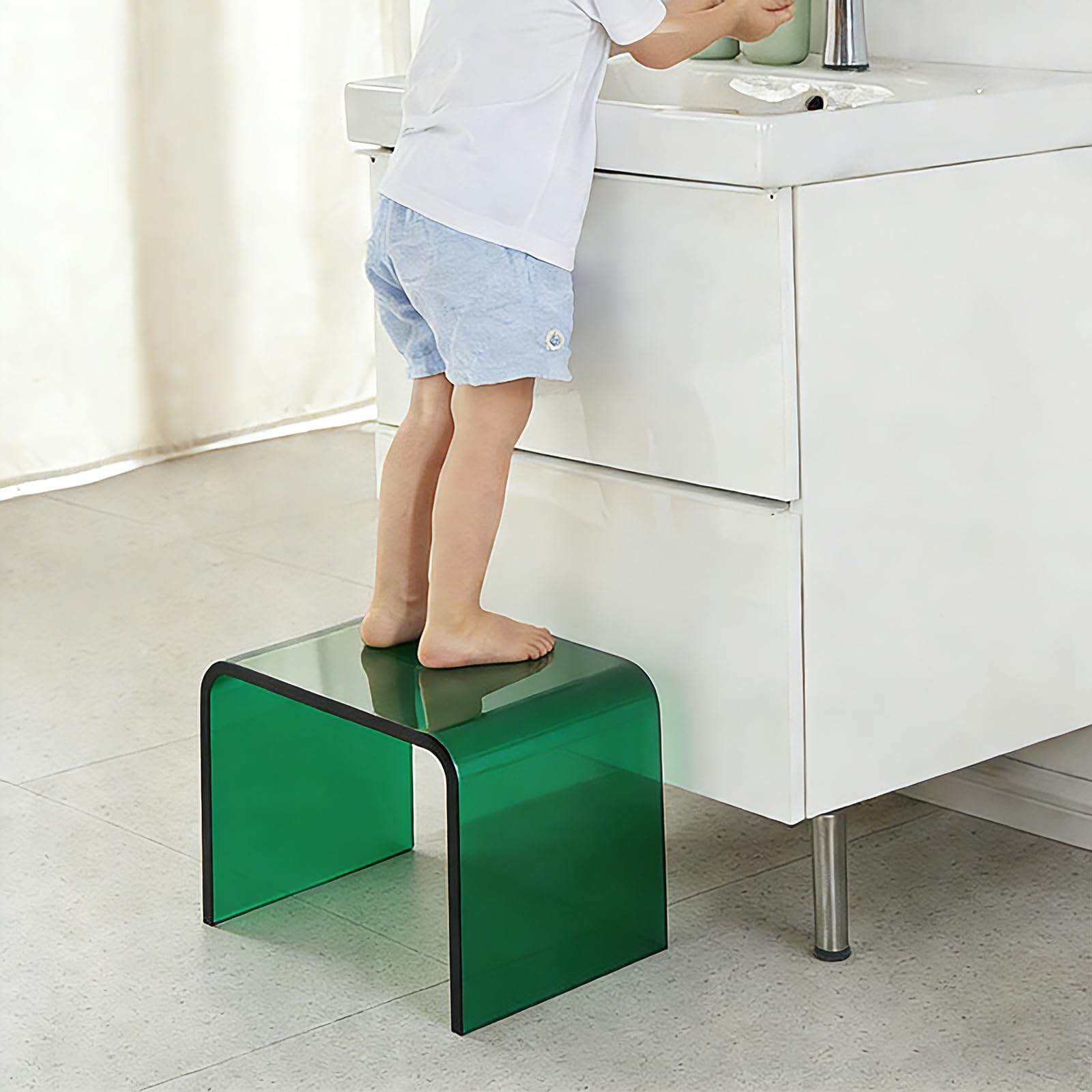 Wielofunkcyjny akrylowy podnóżek do 50 kg, 32 x 23 x 23 cm, taboret toaletowy, antypoślizgowy taboret łazienkowy, w kształcie litery U, taboret do siedzenia do spa, łazienki, salonu, aneksu kuchennego